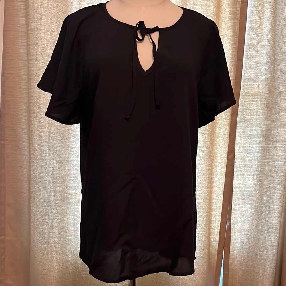 Chic Black Tie-Front Bell Sleeve Blouse Womens Large
